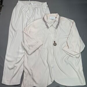 Vintage Reina New York 2pc Cream Set‎ Animal Print Collar Made in USA 22W